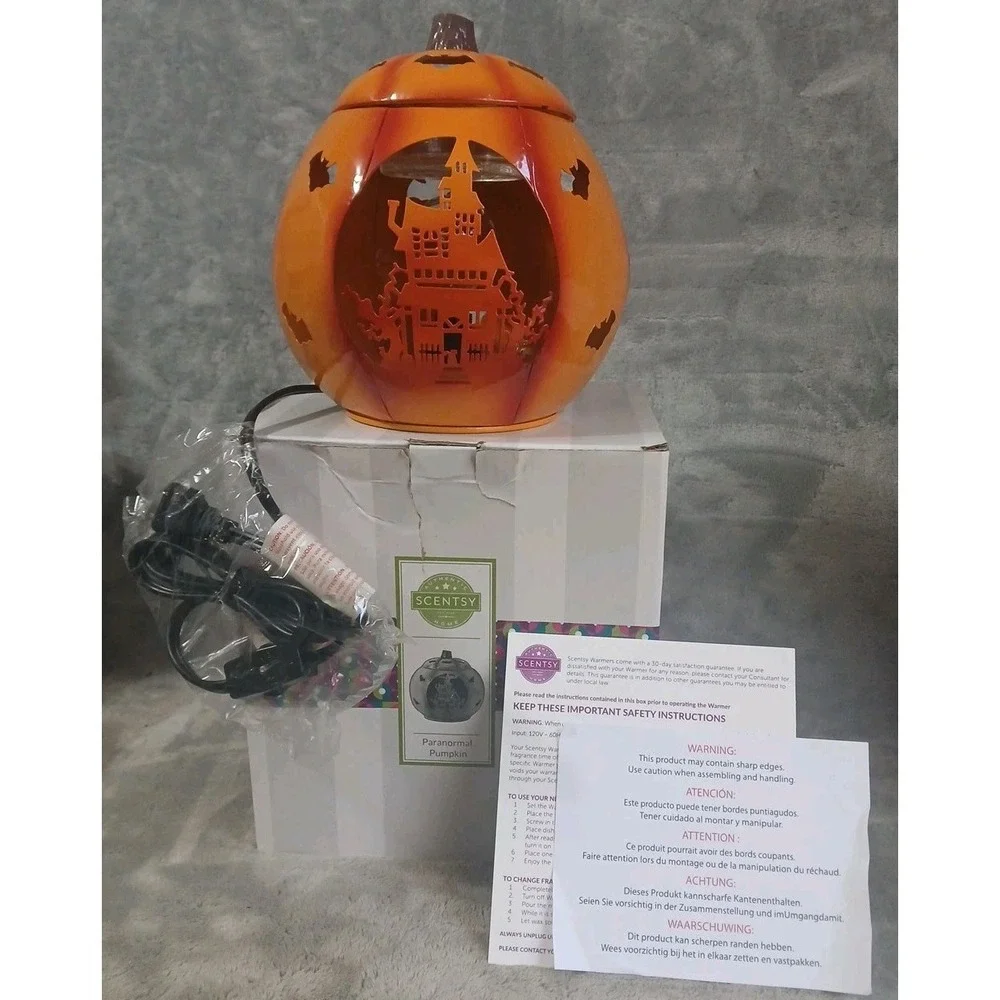 Scentsy‎ Pumpkin Warmer Carved Metal Haunted House Bats Halloween Paranormal